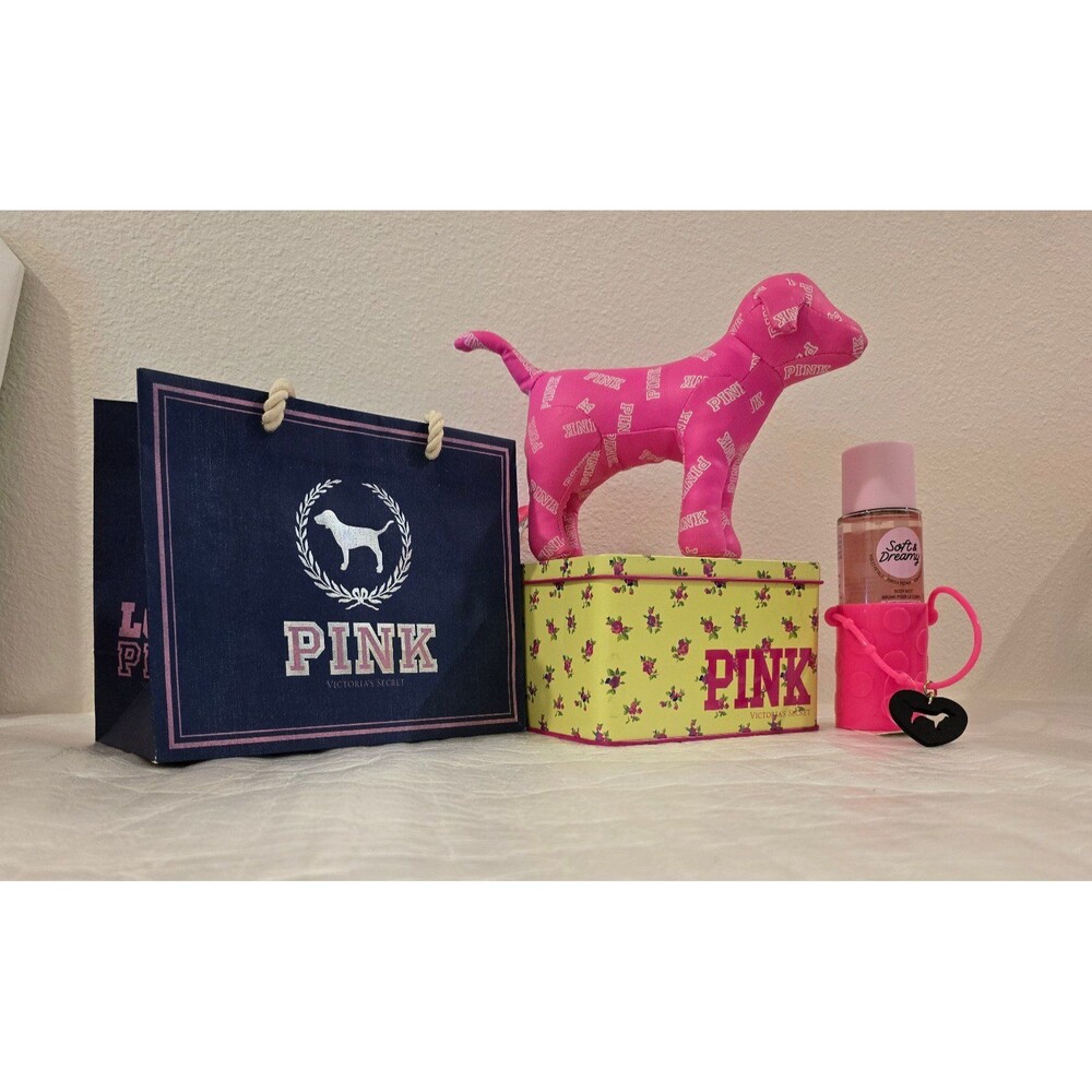 6pc VICTORIA SECRET PINK mini Dog  tint box body mist bottle holder shop bag NEW
